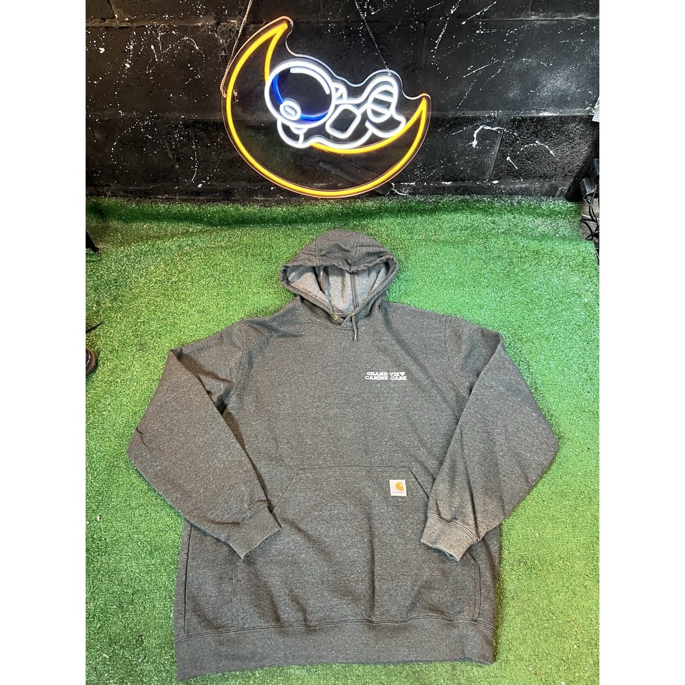 Carhartt Graphic Print Gray Hoodie Sweatshirt Loose‎ Fit Men Sz LG Work Wear